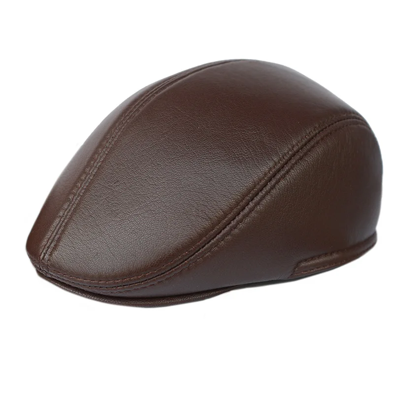 

New Fashion Men's Cap Middle-aged and Elderly Father's Warm and Plush Head Layer Cowhide Hat