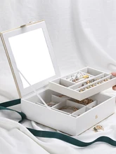  Deer Decorate Jewelry Storage Box Creative Personality PU Simple Jewelry Box With Mirror Double Layer Jewelry Box Wholesale 