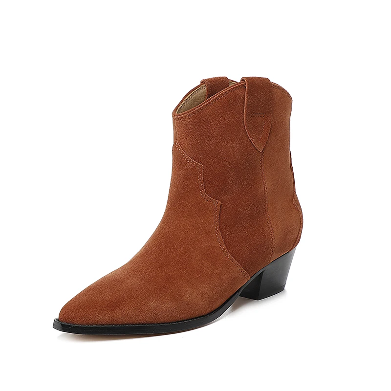 2023 Winter Fashion Casual Chelsea Women's High Heel Bare Boots Pointed Thick Heel Genuine Leather Anti slip Long Boots 35-43