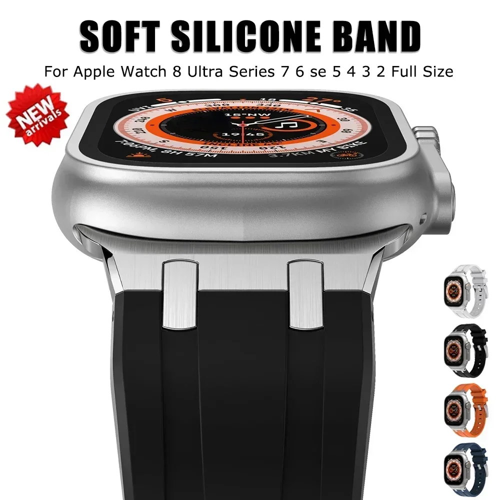 

Silicone Soft Strap For Apple Watch 9 Ultra 2 49mm Series 9 8 7 45mm 41mm Sport Rubber Band For iWatch 6 5 4 se 44 42mm Bracelet