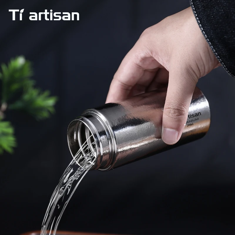 티아티산 200ml 티타늄 이중벽 보온병 야외 캠핑용 보냉 물병 휴대용 포켓 진공 보온병