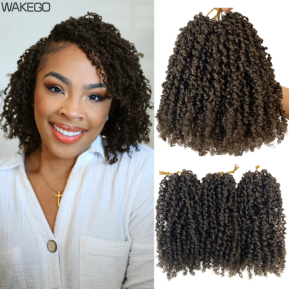 Wakego 8inch Ombre Brown Yanky Twist Crochet Hair for Black Women Pre-looped Spring Mini Passion Twist Synthetic Crochet Braids 4