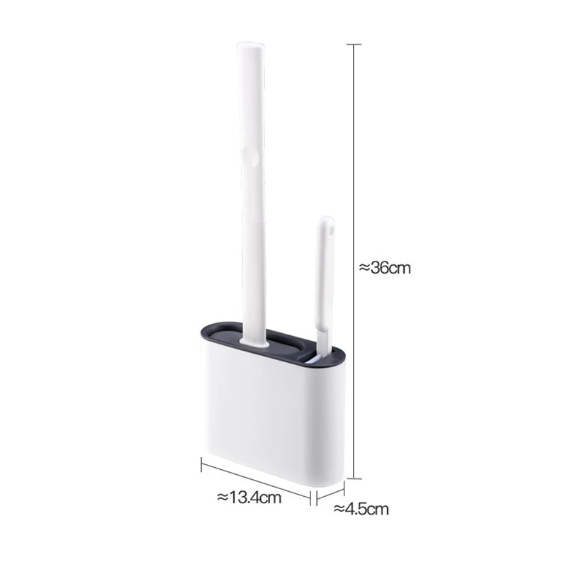 Description Picture 2 of item2PCS/set Toilet Brush Water Leak Proof with Base Silicone Wc Flat Head Flexible Soft Bristles Brush with Quick Drying Holder