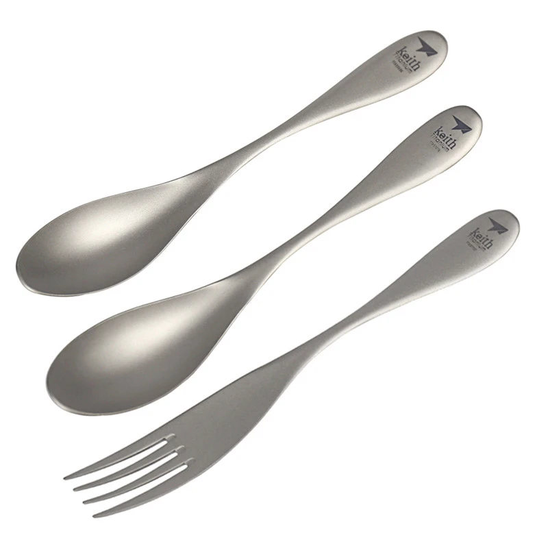 Spoon Fork camping cutlery portable tableware portable cutlery Titanium Spoon Fork Kitchen Tableware for Dessert Coffee Soup Outdoor Camping Hiking Travel Tableware Ti5203