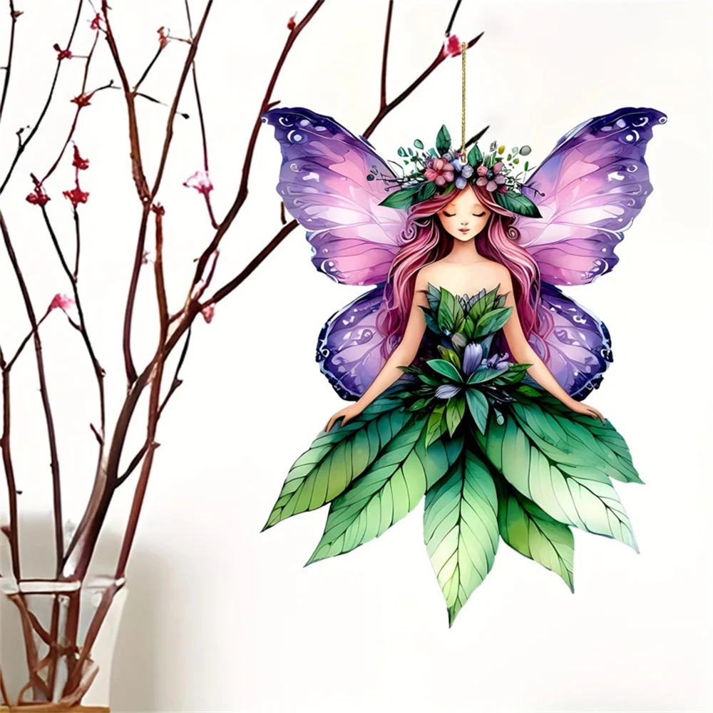 2025 Acrylic Flat Green Elf Pendant Pink Butterfly Fairy Car Decoration Ladies Bag Pendant Spring Home Decoration Gift 3