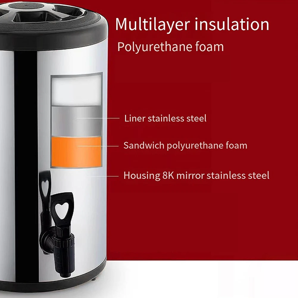 Beverage Dispenser Stainless Steel Insulated Bucket with Faucet Milk Tea Coffee Buckets Double-Layer Hot Water Storage Container
