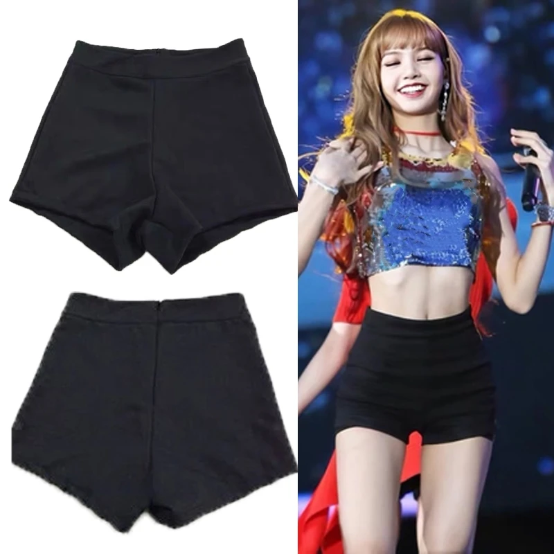 

Kpop Girl Group LISA Concert Outfit Music Festival Clothing Rave Wear Stage Performance Costume Black Slim Shorts Jazz Dancewear