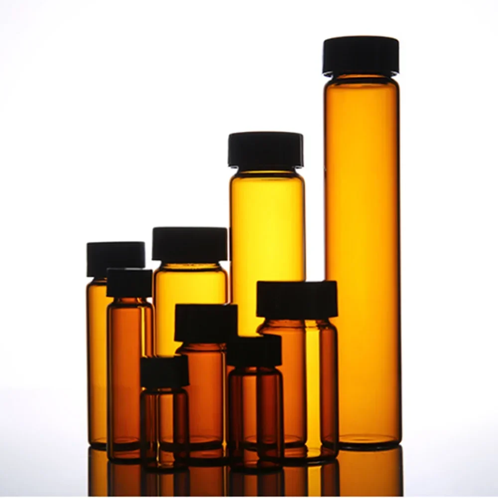 Glass Seal Bottle 20pcs/lot 3-50ml Clear/Brown With Plastic Lid Screw Cap