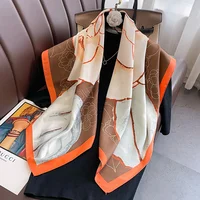New 30 Colors Twill Silk Scarf Women 90cm Square Hijab Shawls And Wraps Female Foulard Headkerchief Elegant Floral Lady Bandana 5
