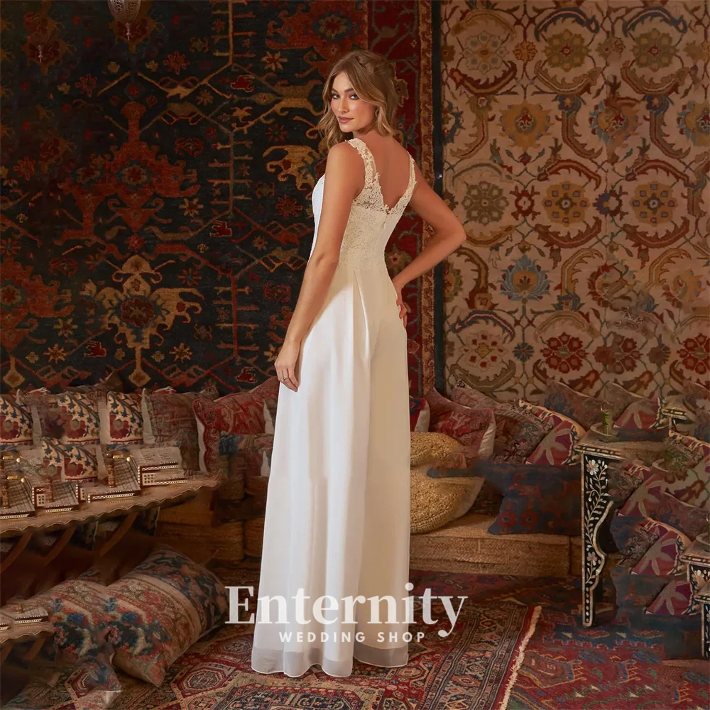 Customized Jumpsuit Bride Dress V-Neck Wedding Dress Modern Floor-Length Lace Chiffon Wedding Dresses for Woman Vestidos Dresses 5