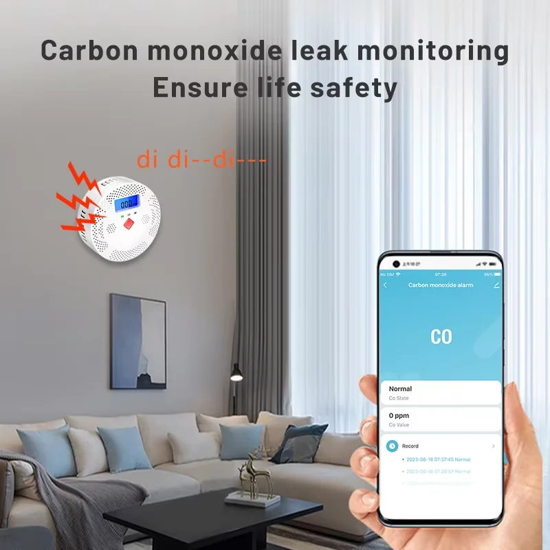 Intelligent Home Protection Tuya WiFi Carbon Monoxide Detector 85dB Sound Alarm LCD Digital Display For CO Poisoning Alarm