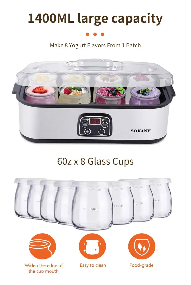 Digital Yogurt Making Machine Hot Sale High Quality 25 W Automatic Yogurt Maker Stainless Inox Housing BPA Free 4