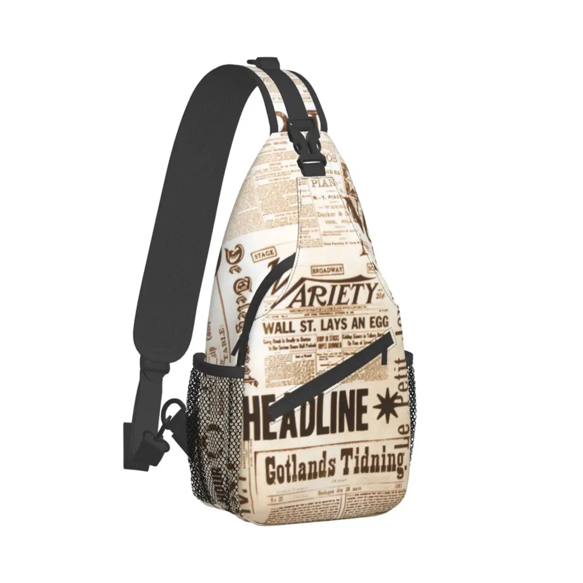 

Newspaper Design Chest Bags Vintage Print Travel Shoulder Bag Aesthetic Graphic Design Crossbody Bag Business Outdoor Sling Bags
