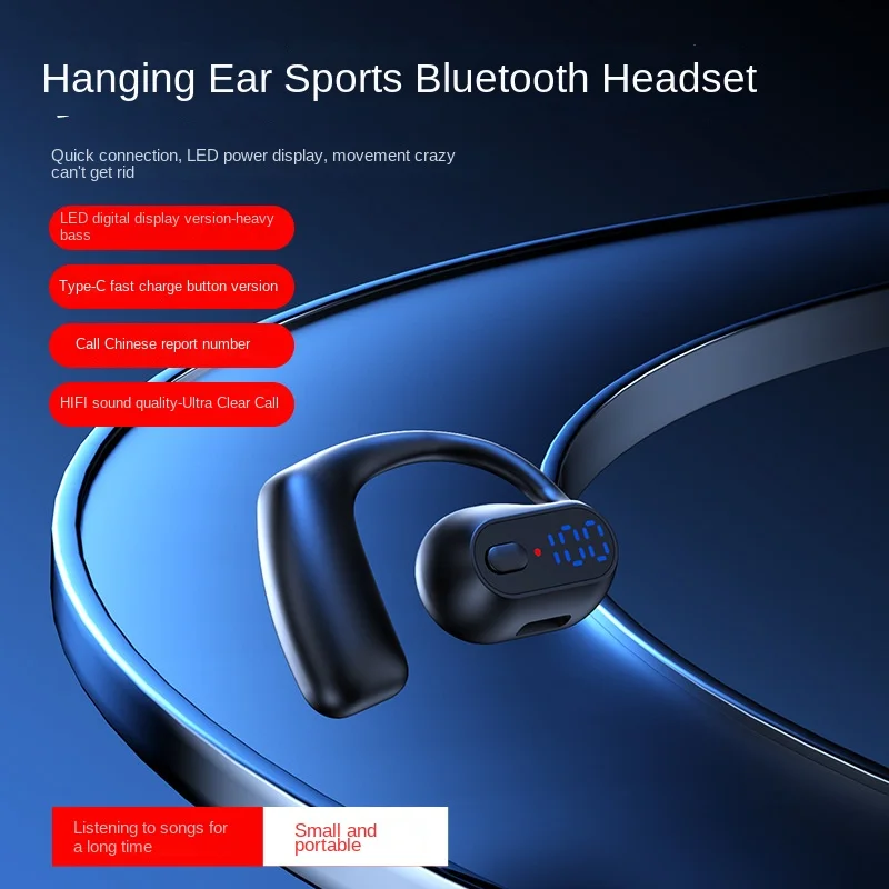 OWS Bluetooth Headset Single Ear Open Not In Ear Power Display Sports Fitness Business Hanging Ear Type HIFI Stereo Sound