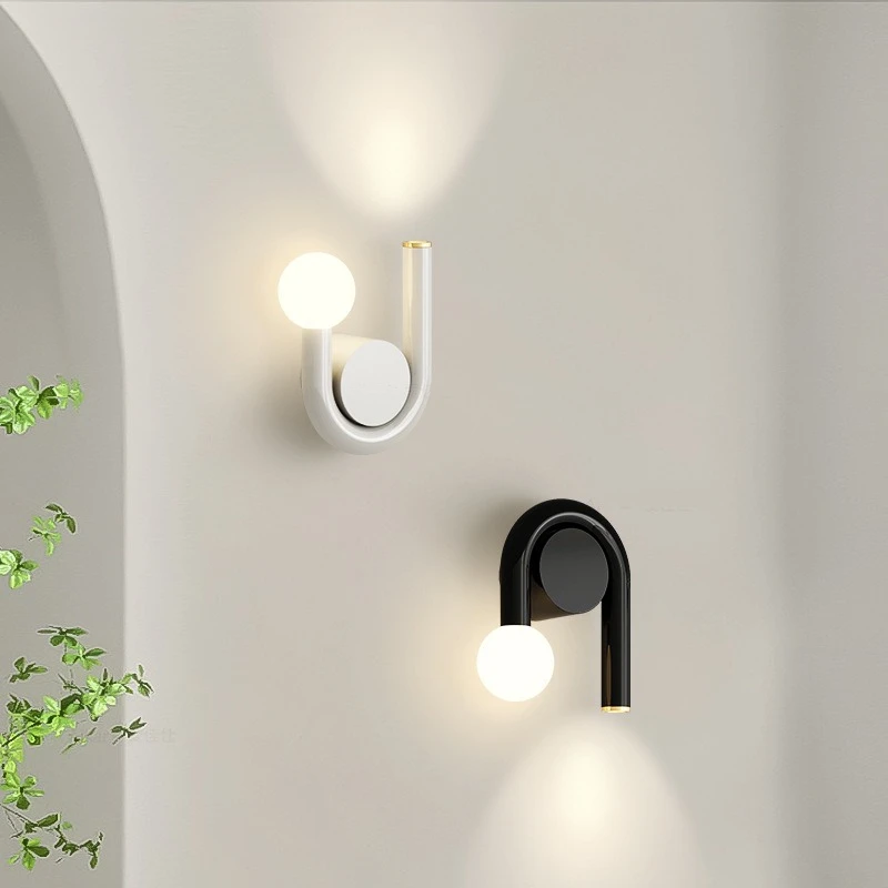 

Nordic LED Wall Lamp Minimalist U-Shaped Light For Bedroom Bedsides Study Living Room Hallway Background Wall Lighting Fixtures