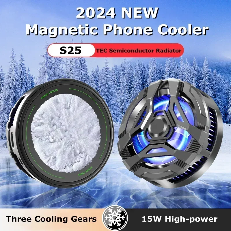 Nouveau ventilateur de refroidissement magnétique réglable à 3 vitesses pour semi-conducteurs de téléphone portable S25, compatible avec iPhone, Android et PUBG._voghion.com