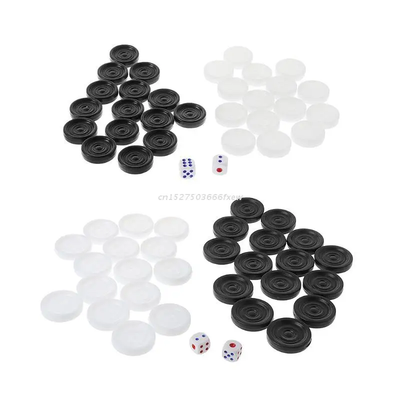 32Pcs/set 35mm Plastic Black White Backgammon Checkers Chips Pieces