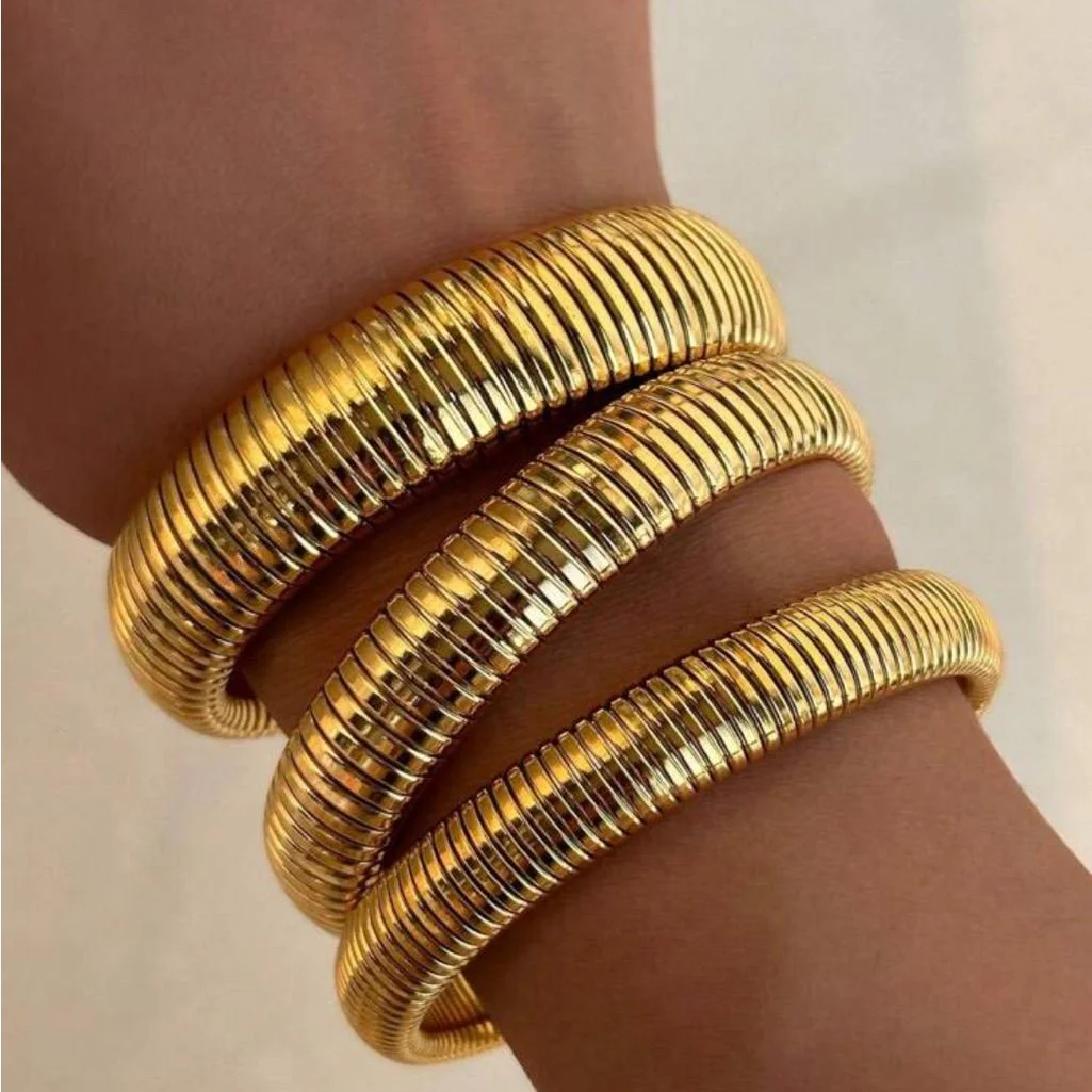 Vintage Simple Elastic Bangles Punk Gold Silver Color Geometric Metal Bangles for Women Bracelets Party Exquisite Jewelry Gifts