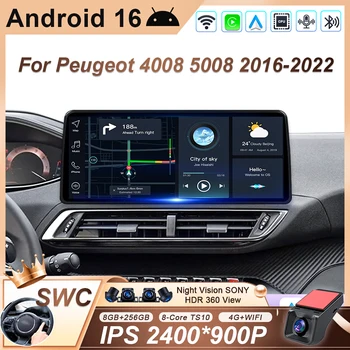 Radio con Android Auto para Peugeot 4008 5008 3008 2016-2022, Reproductor Multimedia Inalámbrico con Carplay, Pantalla con Bluetooth y Control de Volante 1