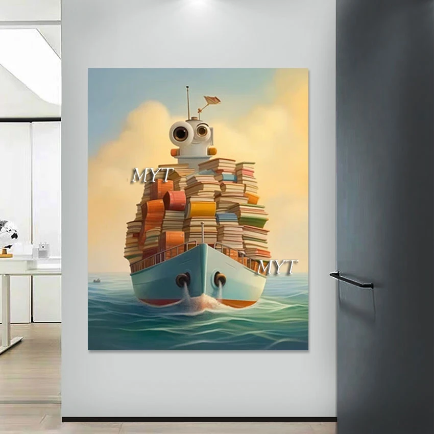 

Cartoon Canvas Picture New Design Unframed Baby Room Wall Decoration Artwork The Books On Ship Landscape Abstract Art Painting