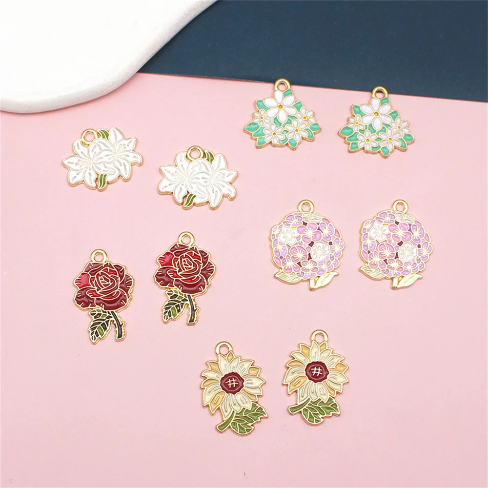 10Pcs Colorful Enamel Flower Alloy Charms DIY Handmade Jewelry Making