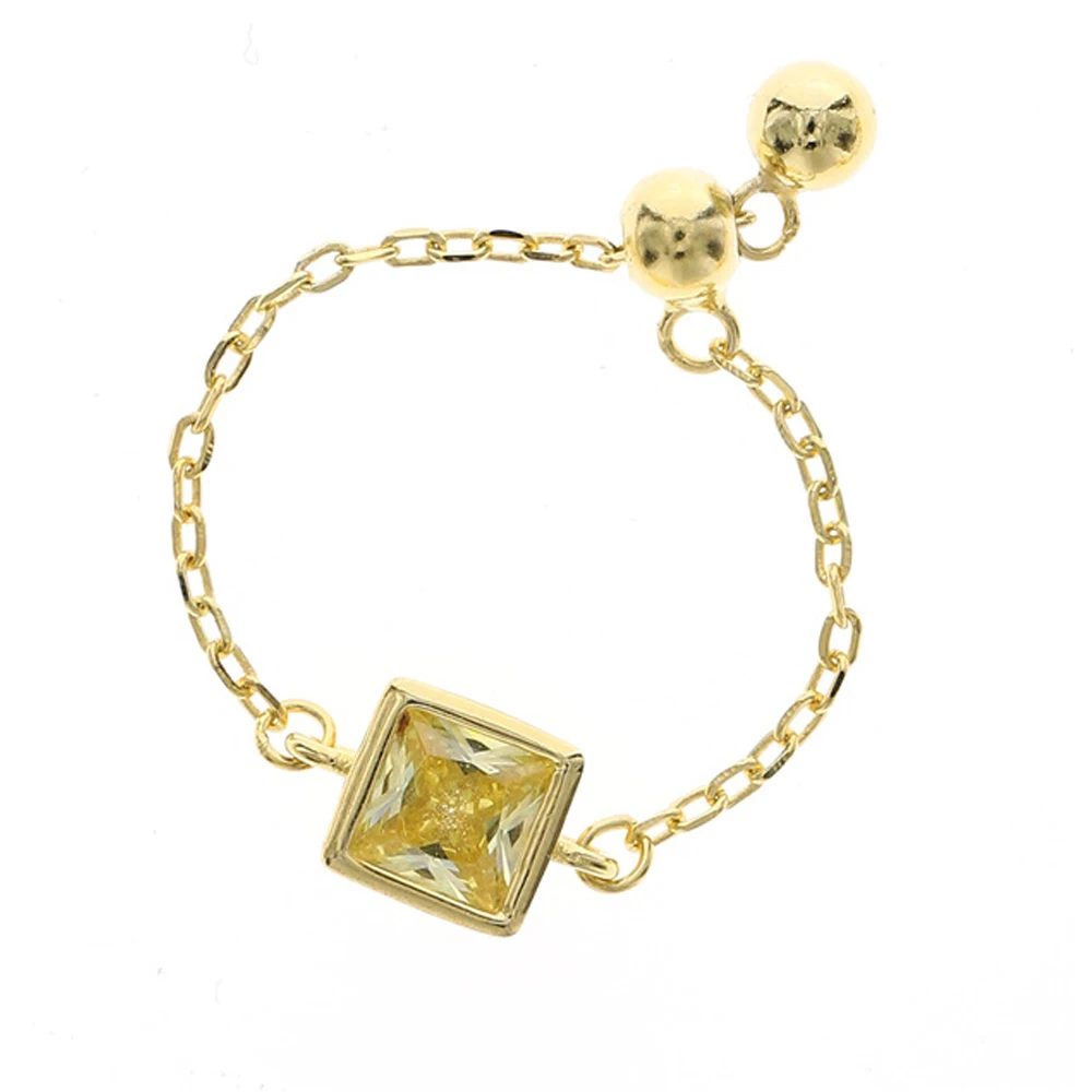

Monkton 100% 925 Sterling Silver Exquisite Square White Yellow Green Red Zircon Chain Adjustable Ring for Women Birthday Gift