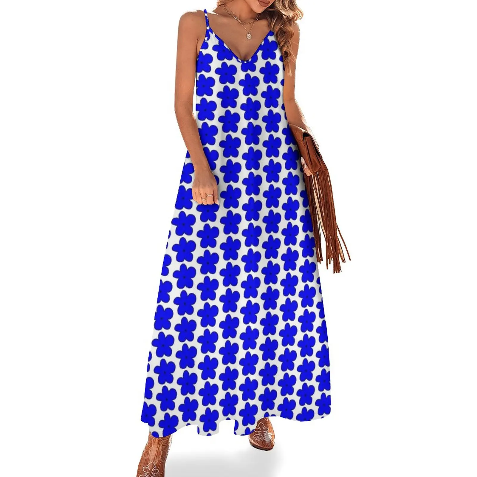 

Royal Blue Flower Sleeveless Dress dresses ladies 2024 summer Long dress woman