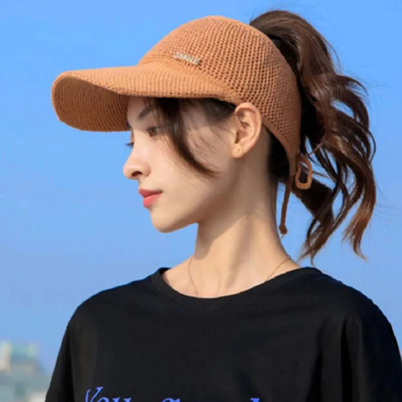 

Weaving Leisure Style Women Girl Hat Empty Top Summer Outdoor Sunshade Ventilation Trend Fashion Solid Color Motion Sun Hat