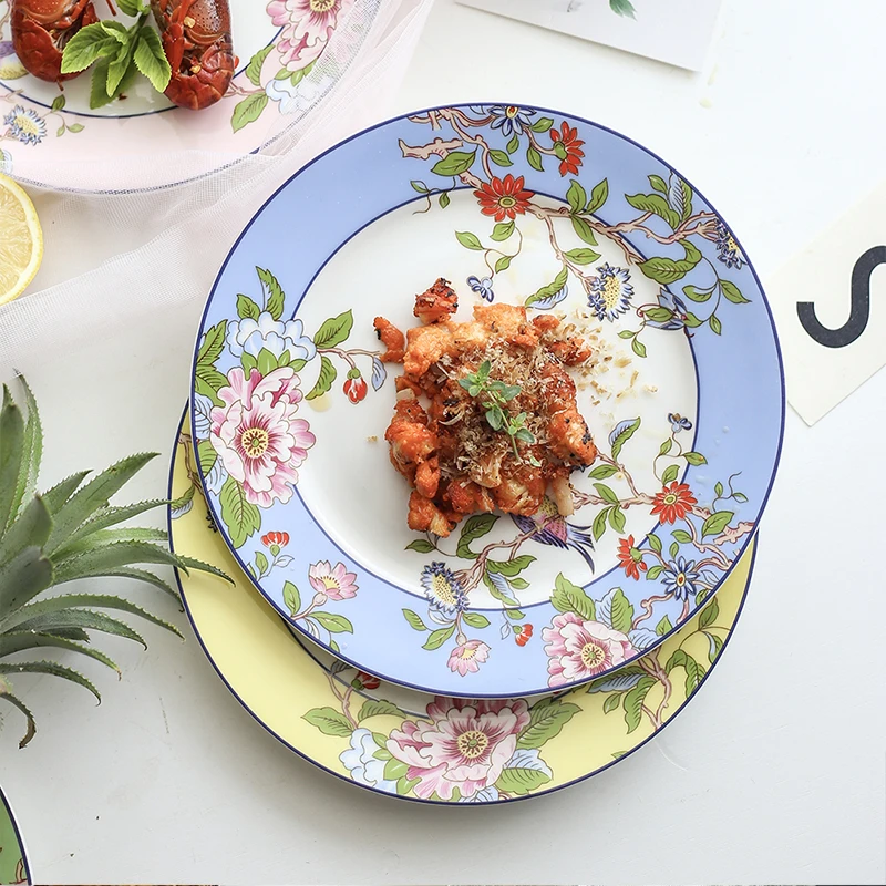 

bird design8inch high-end bone china plates British style afternoon tea dessert plate steak spaghetti plate creative flat plate
