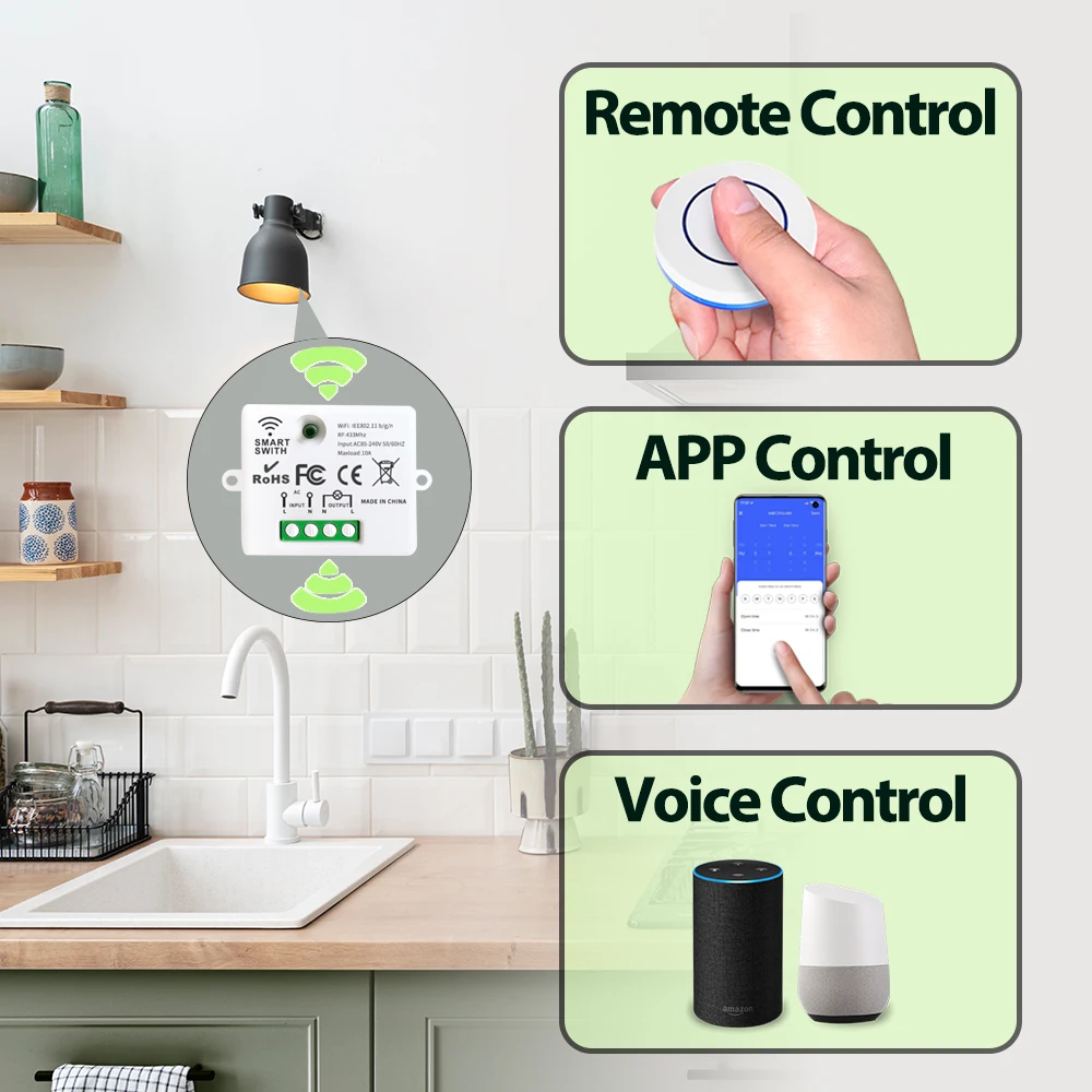 Wifi Smart Light Schakelaar Tuya Smart Life 433 Mhz Draadloze Drukknop Schakelaar Mini 110V 220V 230V Relay Module Google Home Alexa