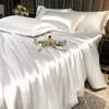 Nordic Silk Bedding Set with Duvet Cover Bed Sheet Pillowcase Luxury Couple Single Double Summer 1/2 People Solid Bedsheet 4
