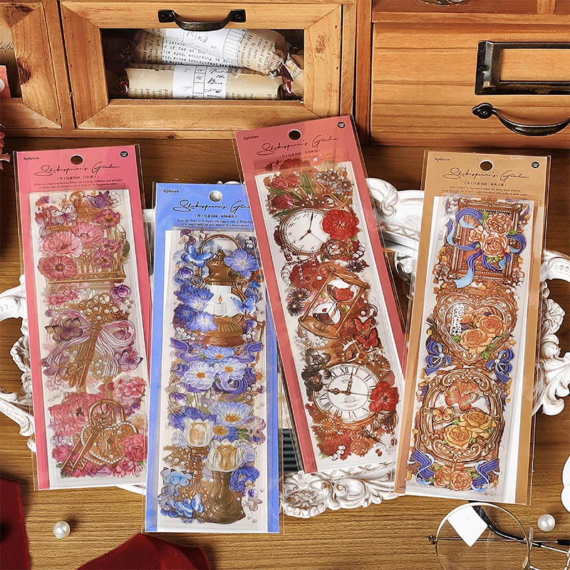 

Journamm 6pcs/pack PET Flowers Stickers DIY CUT Scrapbooking Supplies Decor Junk Journal Collage Stationery Aesthetics Stickers