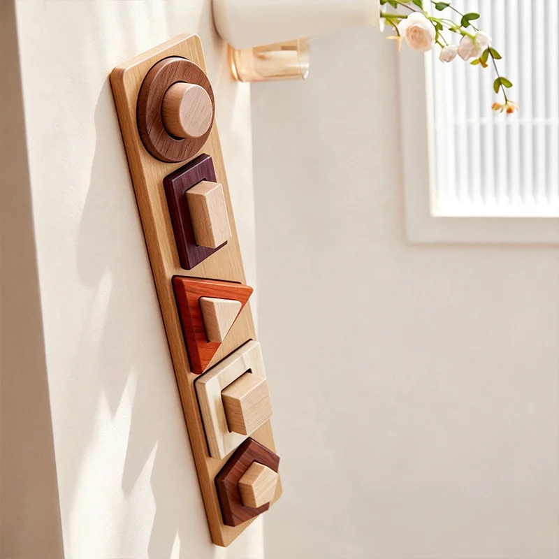 צעצוע מיון צורות מעץ, בלוקים גיאומטריים לא צבועים, פאזל מיון צבעים וצורות, צעצוע למידה מוקדם לתינוקות ופעוטות