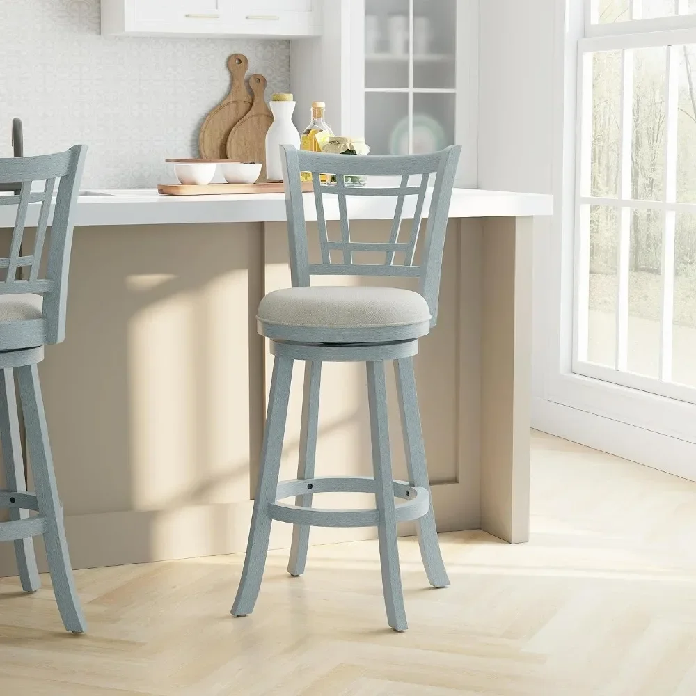 Fairfox Wood Bar Height Swivel Stool With Rectangular Lattice Back Fairfox Wood Bar Height Swivel Stool With Rectangular Lattice Back