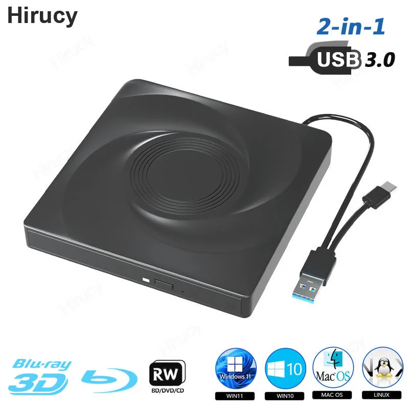 USB 3.0 External Blu-ray Drive BD/DVD/CD -/+RW Optical Burner Player Compatible with Windows MacOS for MacBook Laptop Desktop