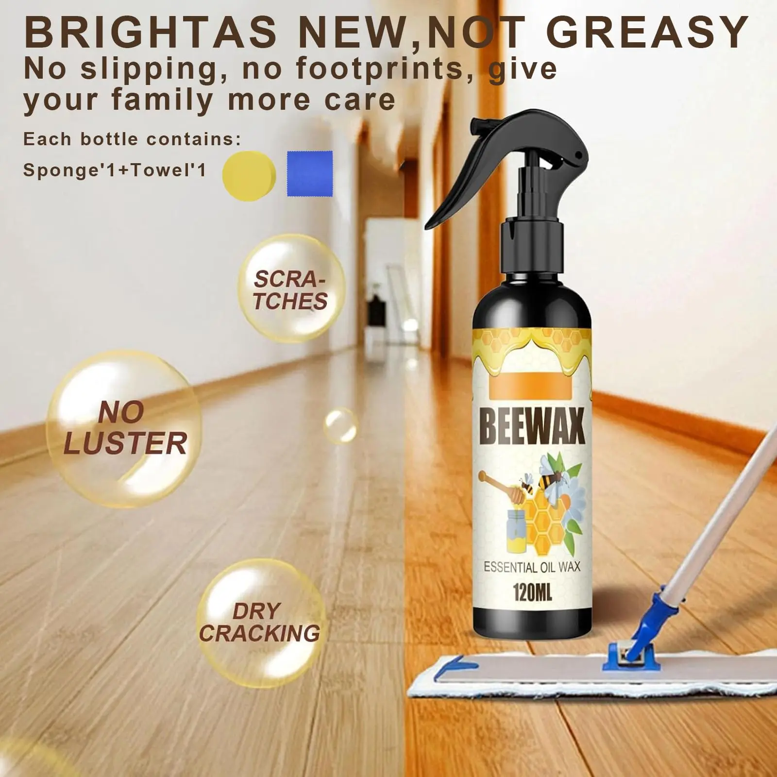 Natural Beeswax Spray Multi-purpose Waterproof Wear Resistant Furniture Polish for Wooden Floors Stain Scratches Repair Cleaning