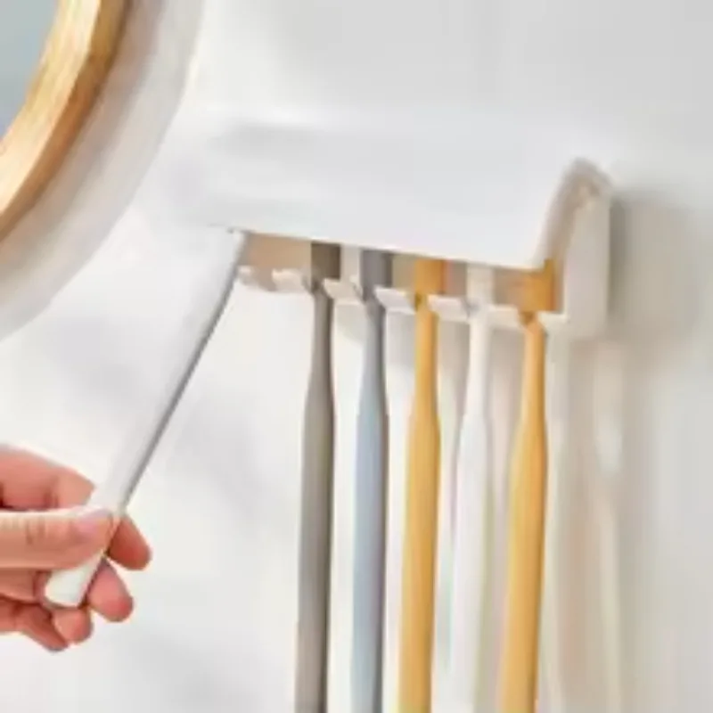 Wall-mounted Toothbrush Holder Shelf Bathroom Toothbrush Organizer Toothpaste Holder