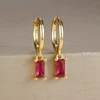 Boucles d'oreilles carrées suspendues en acier inoxydable, 2 pièces, pierre d'anniversaire de décembre, chaîne en zircone cubique, fleur, bijoux de perçage