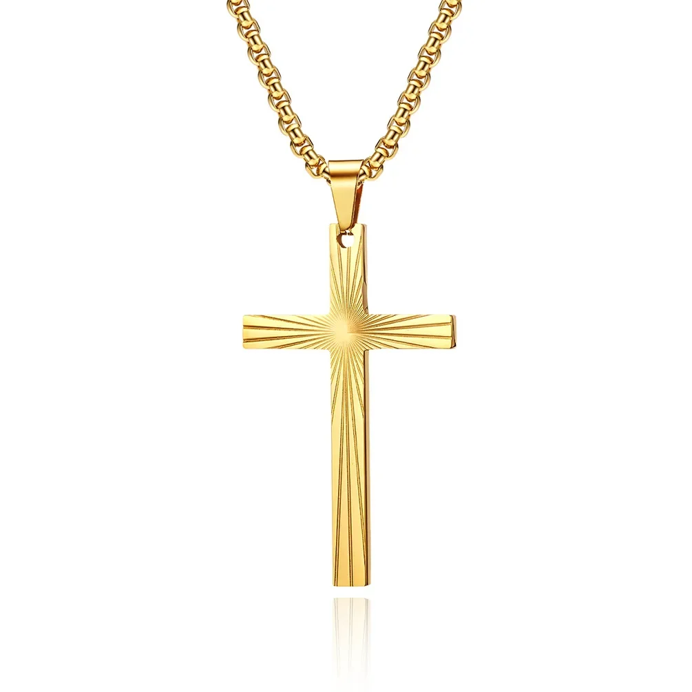 

New Men's Necklace Stainless Steel Refraction Light Cross Pendant Necklaces Simple Fashion Men Accessories Religious Jewelry