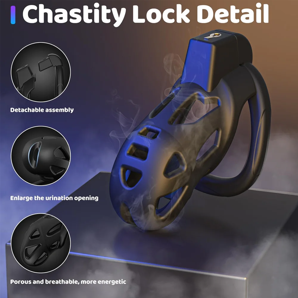 Penis Chastity Cage Chastity Lock Sex Toy Chastity Cage Accessory Male Lightweight Body-Safe Resin+ABS 3 Different Sizes Ring 18+