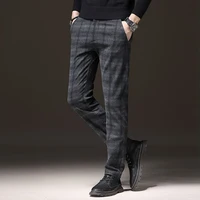 Men Checks Casual Breathable Suit Pants Male trend Business Versatile Slim Fit Blazer Pants Sports Versatile Blue Gray Trousers