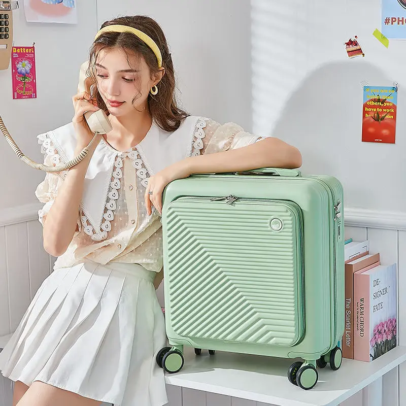 Rolling Luggage Trolley New Front Opening Boarding Suitcase cabin Female Small Bag 18inch Travel Rolling Luggage Set carry on Suitcase with Wheel