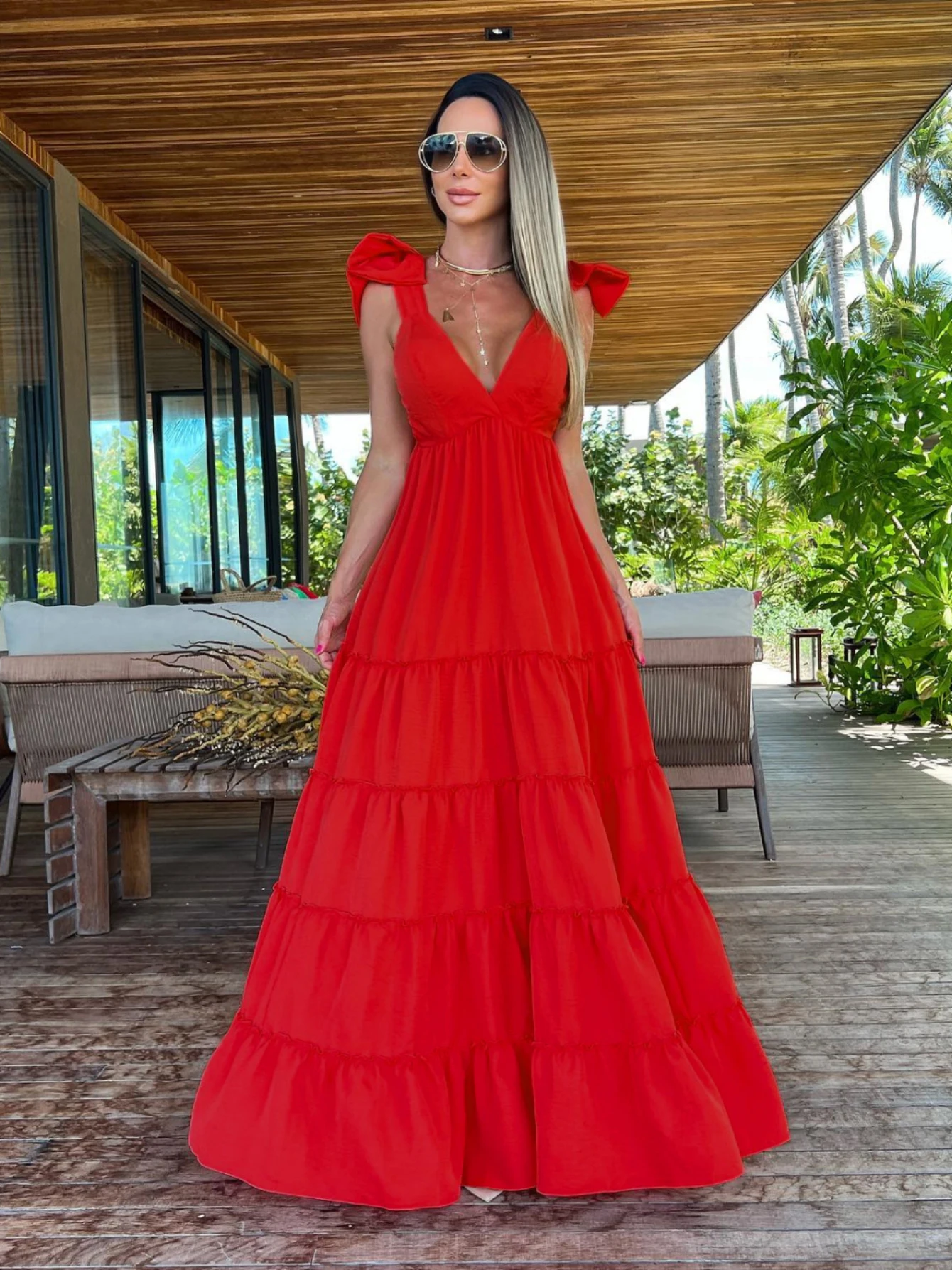

Women's Solid Color Maxi Skirt Strappy Strappy Party Dress 2023 Slit Irregular Hem Women's Hollow V Neck Printed Beach Tank Top