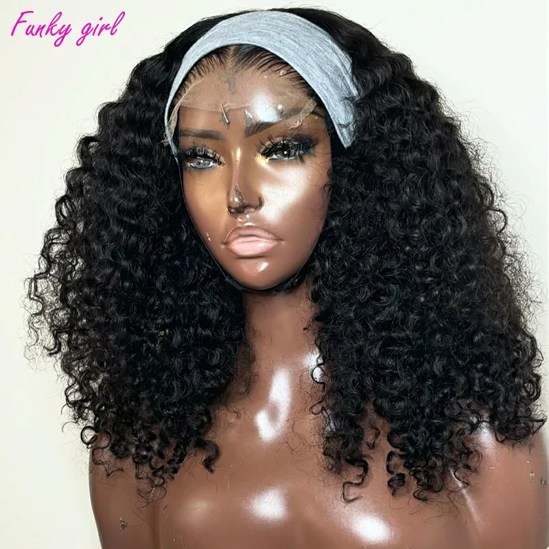 Human Hair Wigs Headband Wig Brazilian Human Hair Curly Wigs 180% Density