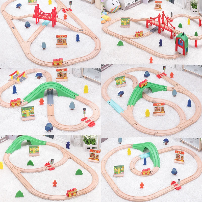 Wooden Train Track Compatible Railway Accessories Building Toys Educational 