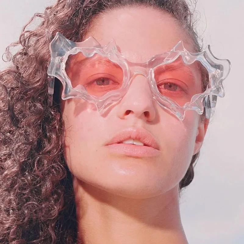 Niche Ice Ribbed Exaggerated Sunglasses Avant-garde Spicy Girl Transparent Crystal Clear Jelly Colored Instagram Sunglasses