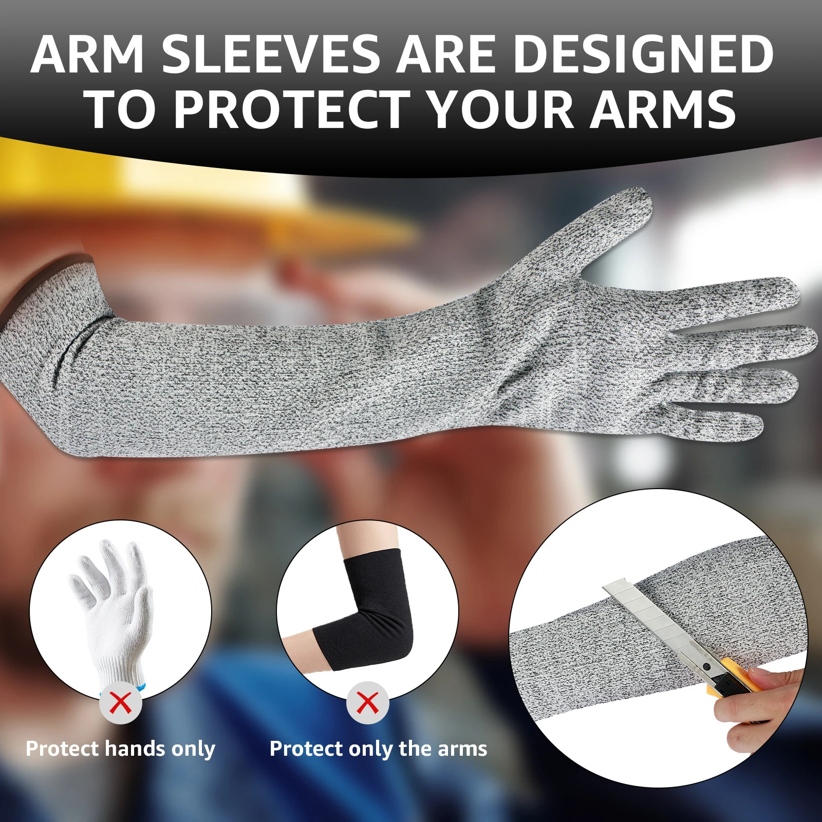 1 Pair Cut Resistant Sleeves Safety Anti-Puncture Full Finger Gloves Breathable Long Arm Cover Protector for Arm Work Protection 5