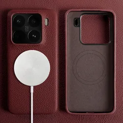 Magnetic Luxury Genuine Leather Wireless Charging Shockproof Case and Cover for Xiaomi 17 Ultra (Saddle red 6212)