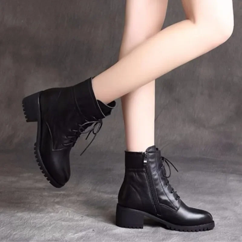 [2024 High Quality Ladies Shoes Side Zipper Women's Boots Fashion Cross-tied Modern Boots Women Hot Sale Plus Size Ankle Boots]