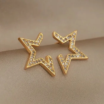 New Design Crystal Star Stud Earrings Fashion Brand Jewelry Zirconia Flower Earrings for Women Party Accessories